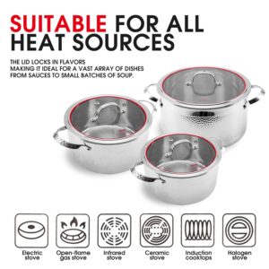 DSP 8 in 1 Premium Stainless Steel Stockpot Sets 3 5 10 Quart with Lids - Versatile Induction & Multi-Stove Compatible Large Cooking Pot, Ideal for Soup, Gumbo & Stew, Durable, Dishwasher Safe