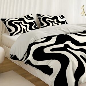 Rvciby Girls Black and White Stripe Duvet Cover Queen Size,Cotton and Polyester Trendy Duvet Cover Comforter Cover Set with Corner Ties &Zipper Closure,1 Duvet Cover&2 PillowShams for Boys Women Man