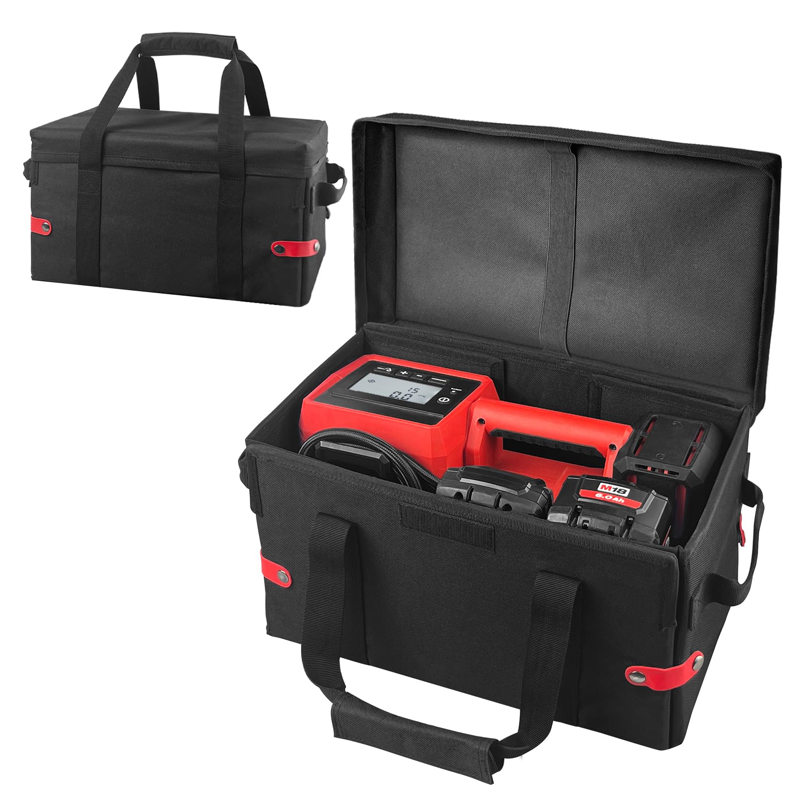 Yamto Foldable Air Compressor Carrying Case fits For Milwaukee M18 Tire Inflator 2848-20, Portable Easy-Access Stacking Storage Bag for Milwaukee Pack Out Tools with Handle, Black