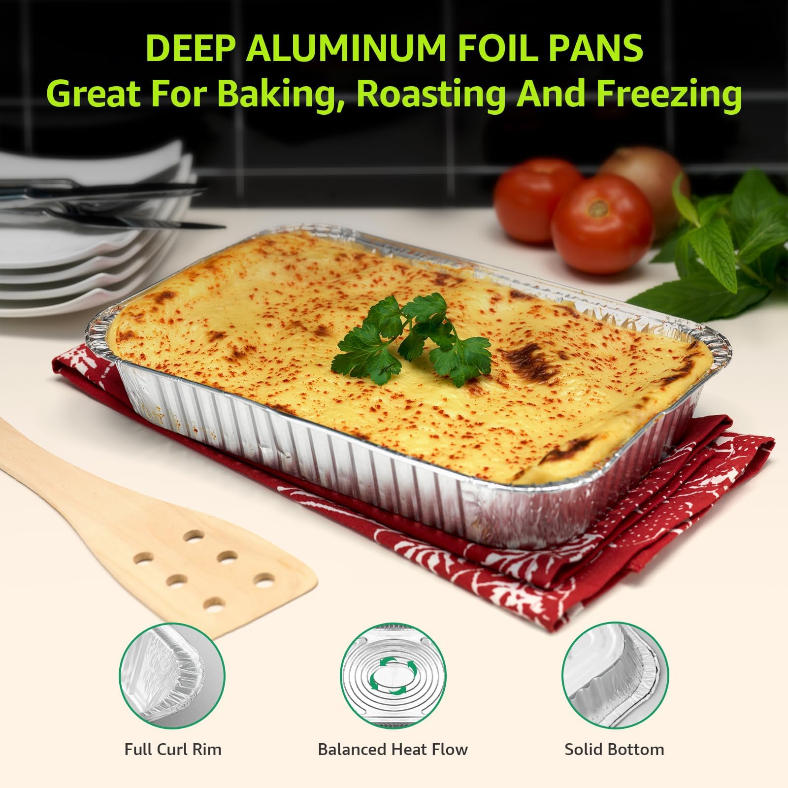 biocean Aluminum Pans with Lids 9x13 Inch 25 Pack, Extra Heavy Duty 25 Foil Pans and 25 Foil Lids for Prepping Food, Storing Heating, Cooking, Baking, Roasting