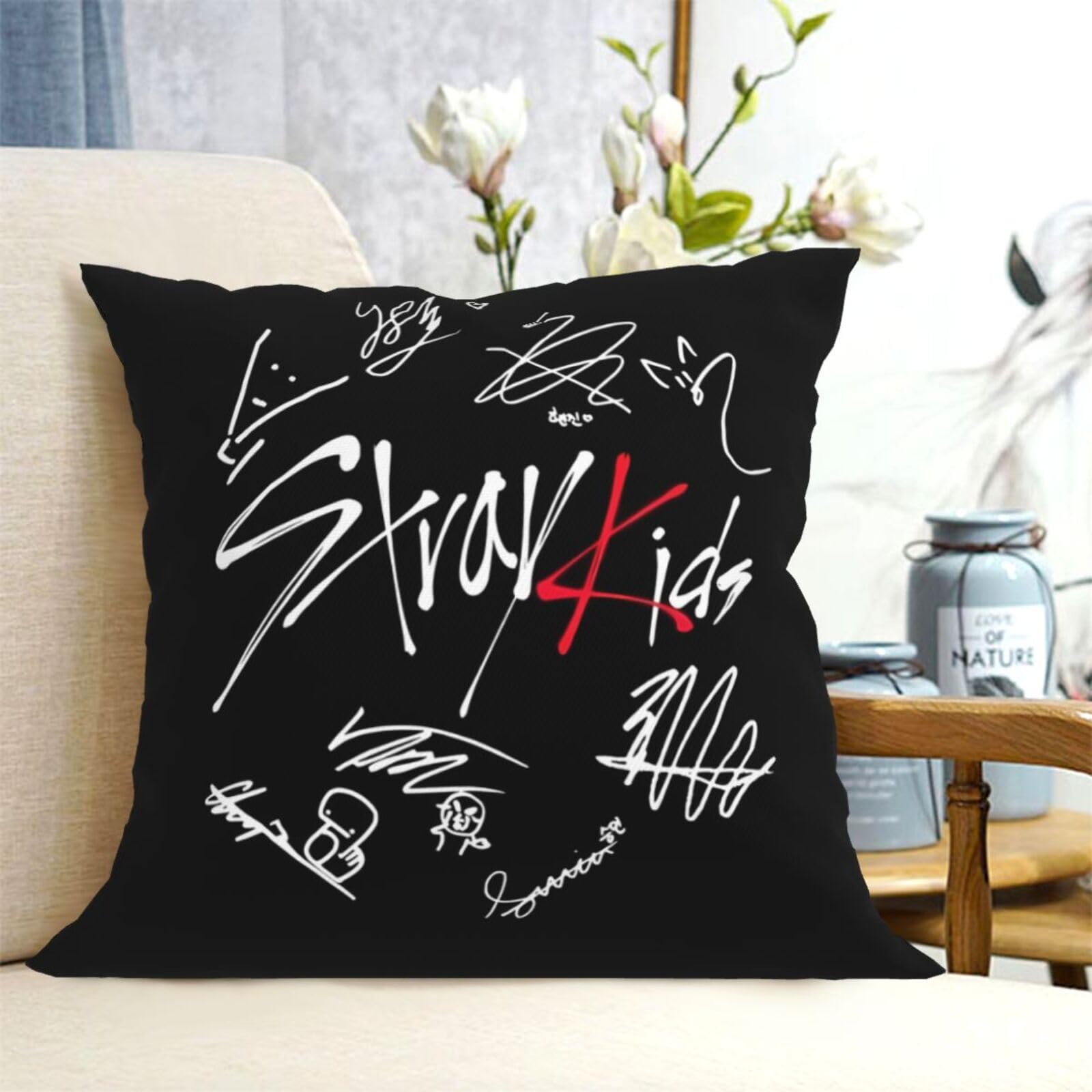 Kpop Stray Kids Throw Pillow Covers 18"X18" Decorative Soft Pillowcases Home Decor Living Room Cushion Cases for Bed Couch Car