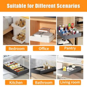 2 Pcs Pull Out Cabinet Organizer, Expandable(12.4"-20.5") Pull Out Drawers for Cabinets Slide Out Drawers for Kitchen Cabinets with Adhesive Nano Film Mounting Adjustable for Kitchen, Pantry (White)