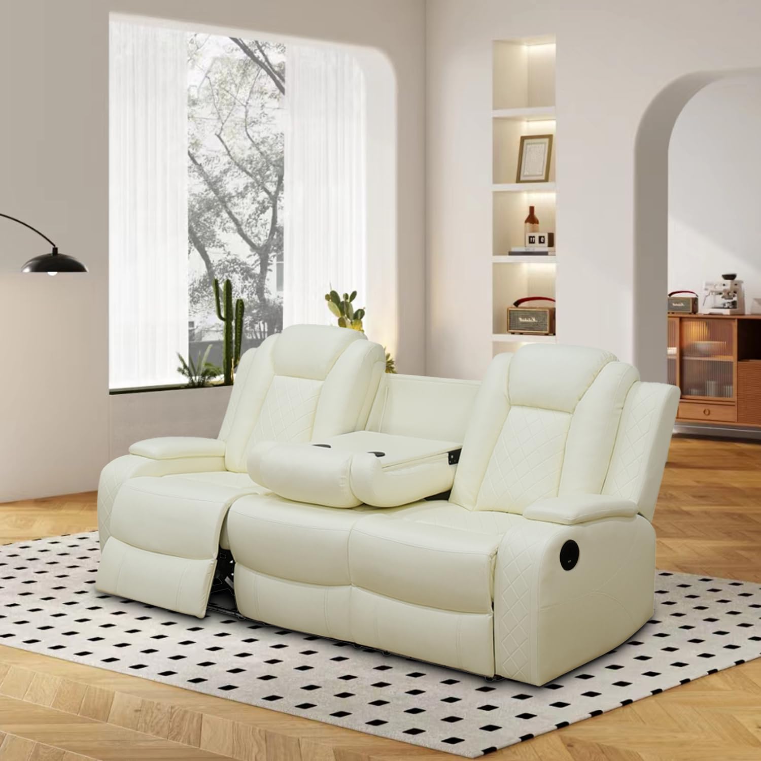 GEBADOL Power Reclining Sofa Set, Living Room Furniture Set with USB Ports, Leather Recliner Couches Set for Living Room/Apartment/Office/Home Theather (Creamy White, Sofa)