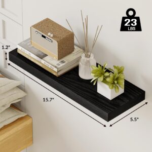 Fixwal 15.8in Black Floating Shelves, Set of 6 Wood Shelves, Farmhouse Shelf Wall Decor for Bathroom, Bedroom, Living and Kitchen Room