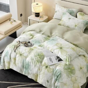 bildenly floral duvet cover king size 3pcs green reversible garden floral bedding set with zipper closure chic style green yellow botanical flower comforter cover for girls women with 2 pillowcases