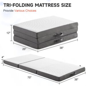 POHARE Folding Mattress Twin, Memory Foam Foldable Mattress Topper with Storage Bag & Blanket, Portable Trifold Mattress with Breathable Washable Cover for Camping, Floor, Guest