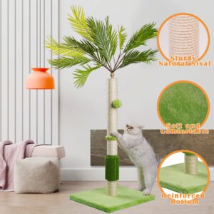 MeowHomm Cat Scratching Post, Cat Palm Tree for Indoor Cats with Natural Sisal Scratch Pole Hanging Sisal Ropes and Balls, Cute 40" Tall Cat Scratcher for Large Cat and Kittens