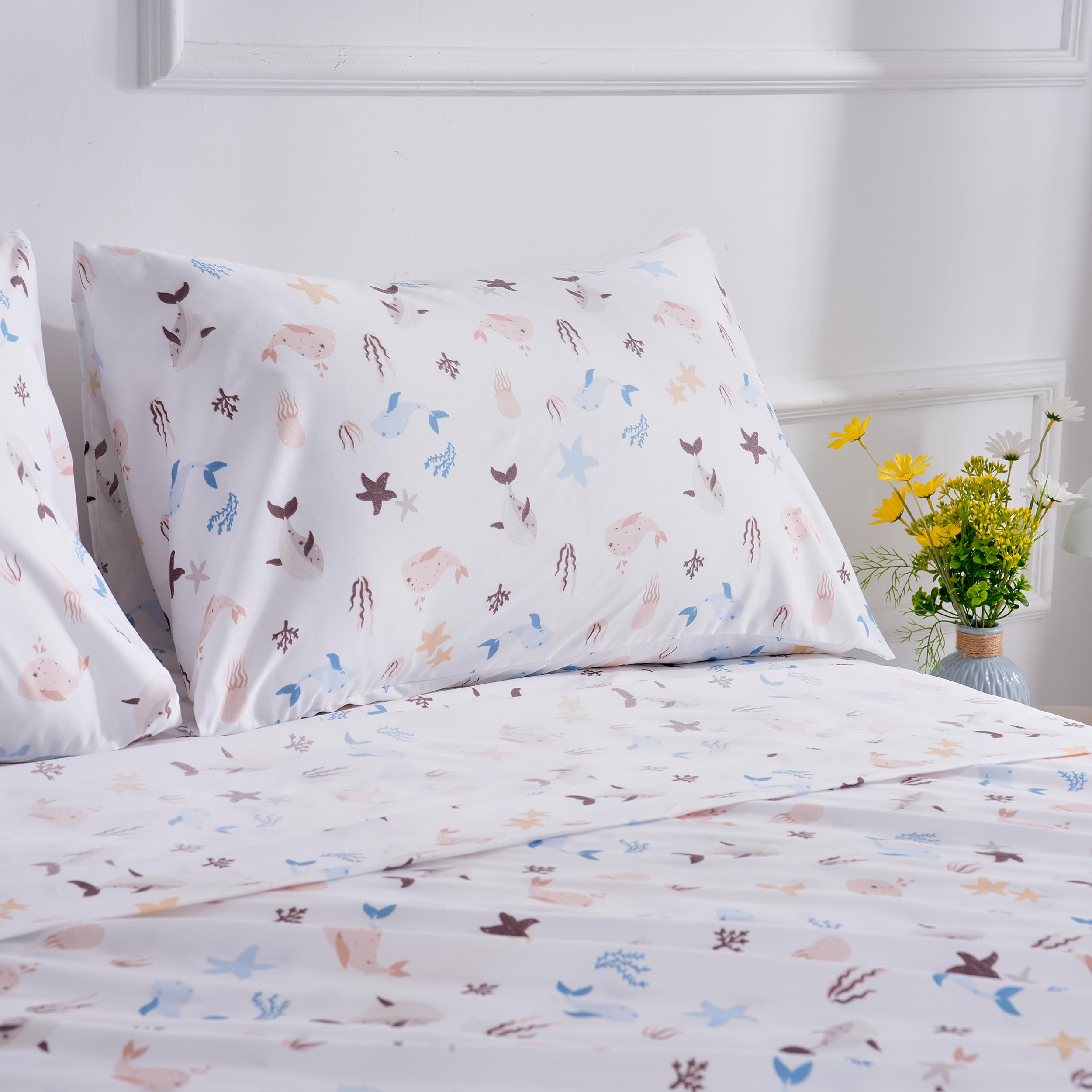 Sea Animal Twin Sheets Fish Whale Underwater World Cute Cozy Fun Twin Bed Sheet Set for Kids Girls Boys Children - Kids Bed Sheet Collection - Deep Pocket, Wrinkle Free and Soft Bedding - 3PC