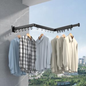 KIMCHUL Clothes Drying Rack,Wall Mounted Clothes Hanger Rack,Space-Saver, Retractable Laundry Drying Rack,Collapsible, for Laundry,Balcony, Mudroom, Bedroom (Black, Tri-Fold)