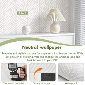 MelunMer Modern Peel and Stick Wallpaper Boho Contact Paper for Cabinets Stripe Wallpaper Line Self-Adhesive Wallpaper Removable Wallpaper for Bathroom Bedroom Shelf Liner Beige Waterproof 78.7"ｘ17.3"