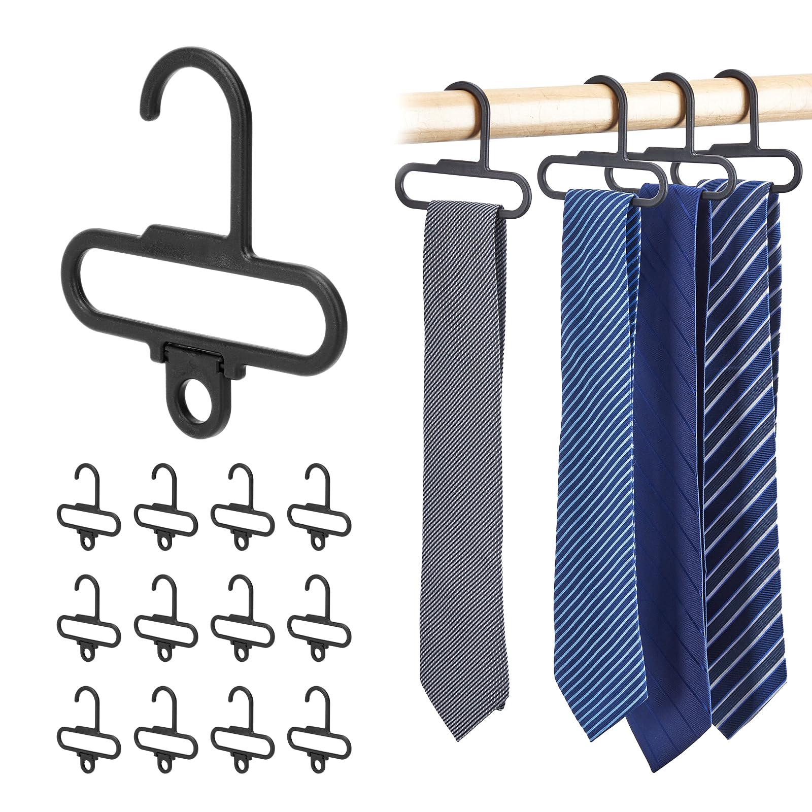 HOUSE DAY Tie Hanger Scarf Hanger 12 Pack, Scarf Holder Rack for Closet Accessories Organizer, Closet Organizers and Storage Scarf Organizer for Closet for Belt, Tie, Silk Scarf - Black