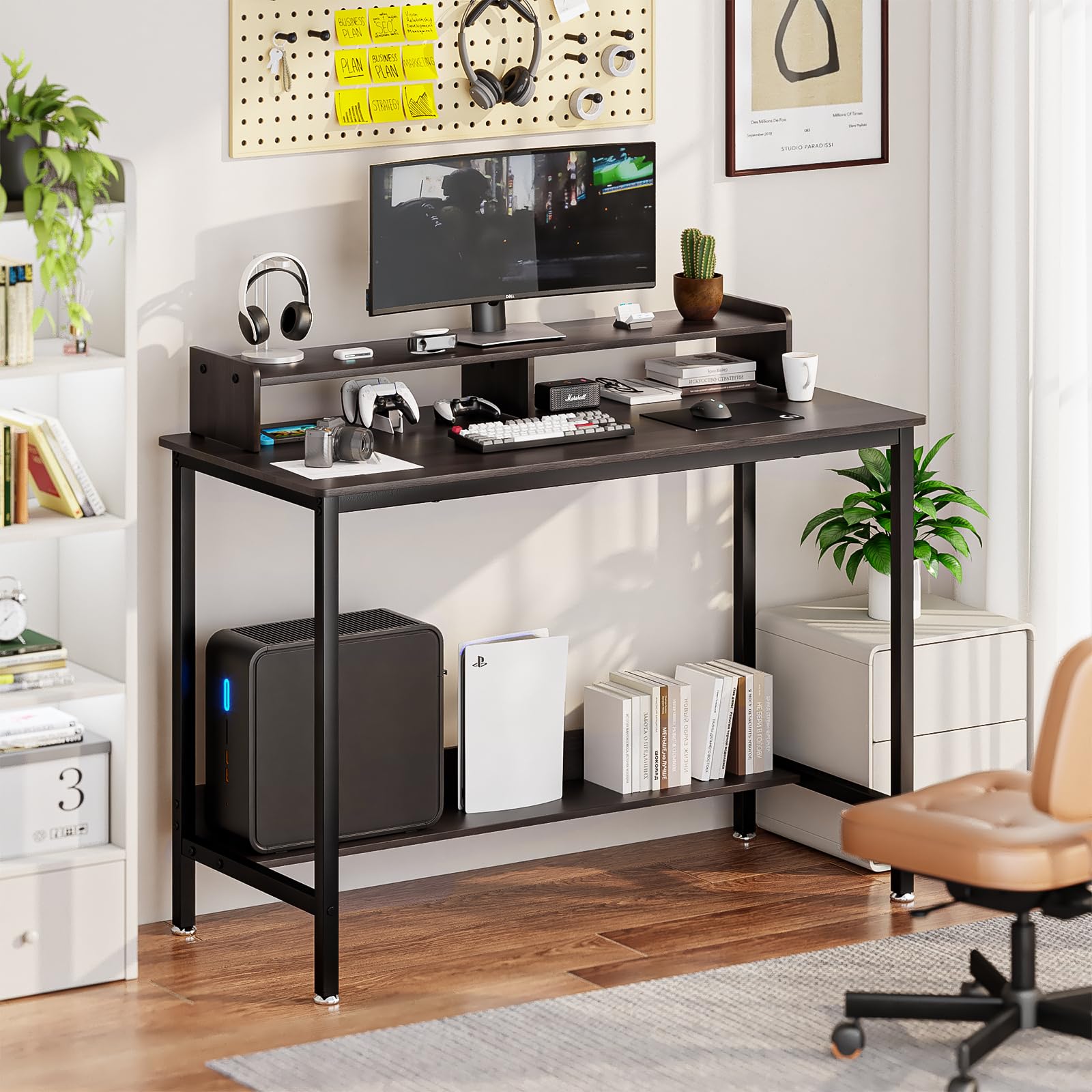 GZSHIYITECH 45" Home Office Desk with Monitor Stand, Can Place 2 Monitors, Can be Used as a Game Desk or Computer Desk ，Modern Design Corner Desk (Black)