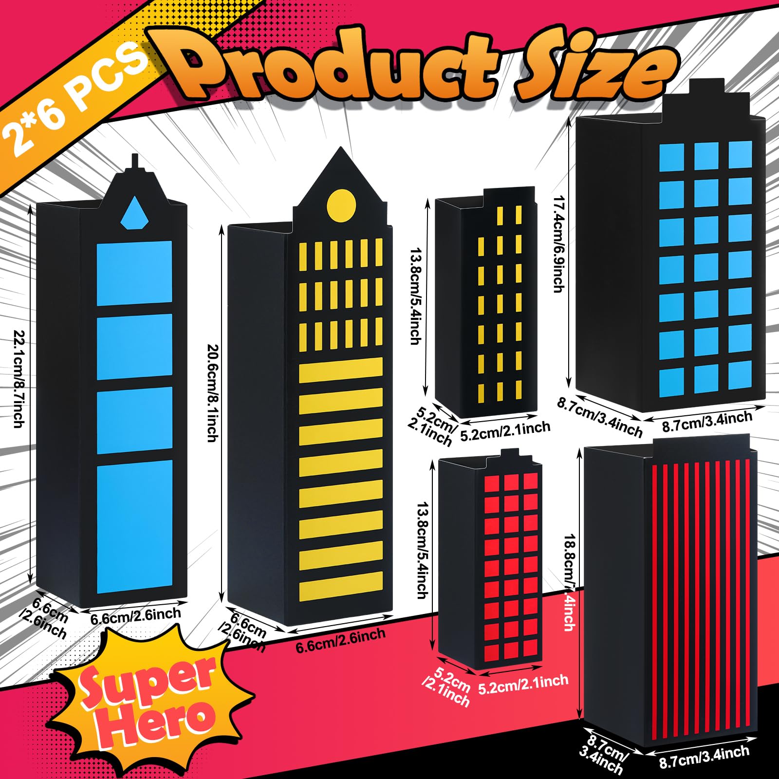 Motiskyy 12 Pcs Hero Party Favor Boxes Skyscraper City Gift Boxes Hero Theme Party Treat Boxes Candy Goodies Boys Girls Birthday Party Decorations Supplies (Black Hero)