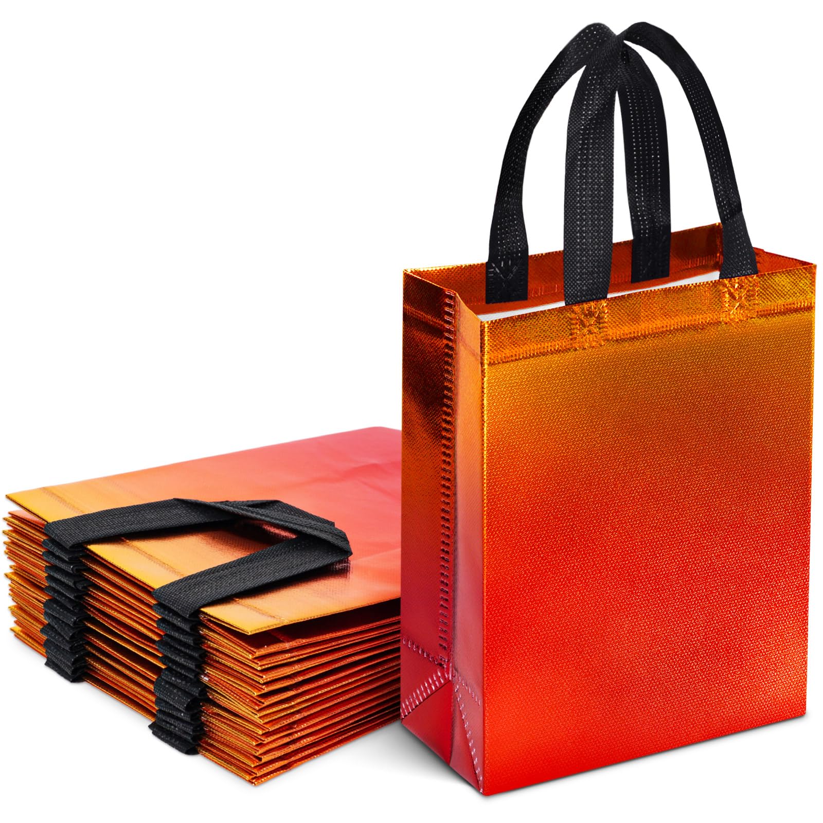 STARRKY 15PCS Gift Bags with Handles, Orange Red Reusable Gift Bags Gradient Non-woven Bags with Glossy Finish 8x4x10 Inch for Kids Birthday Wedding Party Favors