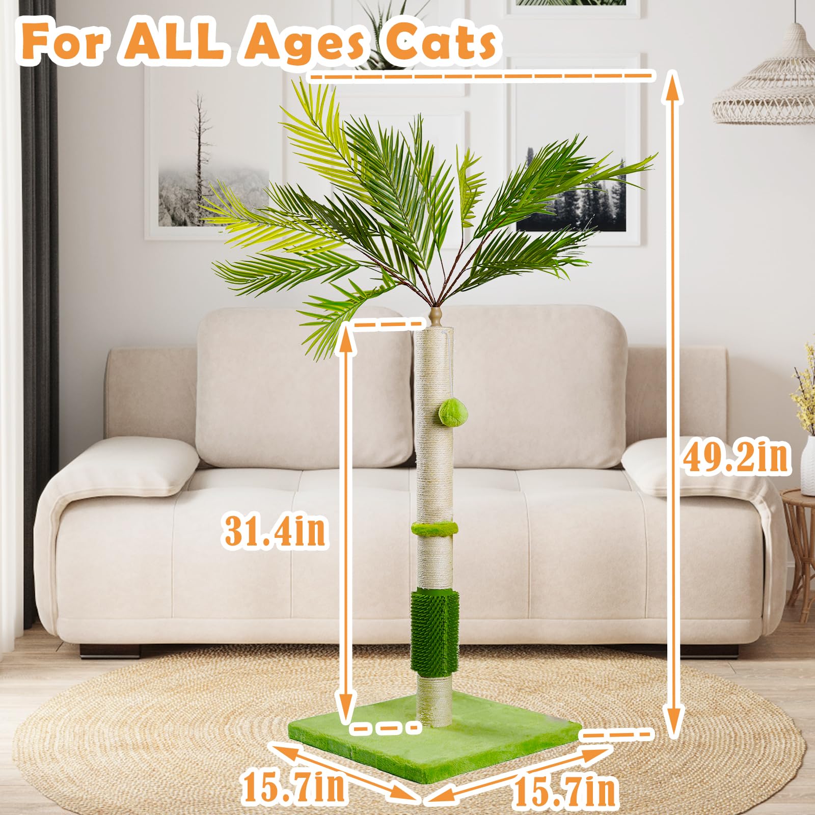 MeowHomm Cat Scratching Post, Cat Palm Tree for Indoor Cats with Natural Sisal Scratch Pole Hanging Sisal Ropes and Balls, Cute 40" Tall Cat Scratcher for Large Cat and Kittens