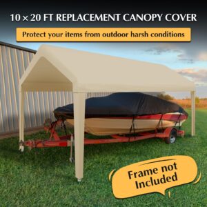 GOTRUTH 10x20 Canopy Replacement Cover, Carport Replacement Canopy Top Cover for 10' x 20' Frame, 800D Heavy Duty Waterproof & UV Protected Car Canopy with Ball Bungees (Frame is not Included) (Beige)