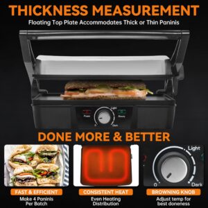 Baker's Friend Panini Press Electric Griddle, Panini Grill Press Sandwich Maker Press, Grilled Cheese Maker, Sandwichera Electrical, Browning Control, Non Stick Surfaces, 4-Slices, Stainless Steel