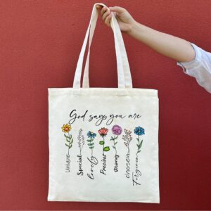 Haukea God Says You Are Bible Canvas Tote Aesthetic Floral Christian Tote Bags Inspirational Gifts for Women Faith Based Gifts Religious Gifts Church Bags