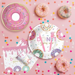 HIPVVILD Donut Party Decorations Tableware Girl - Donut Grow Up Party Supplies, Paper Plate, Cup, Napkin, Tablecloth, Cutlery, Straw, Pink Donut Theme Birthday Baby Shower Decorations | Serve 24