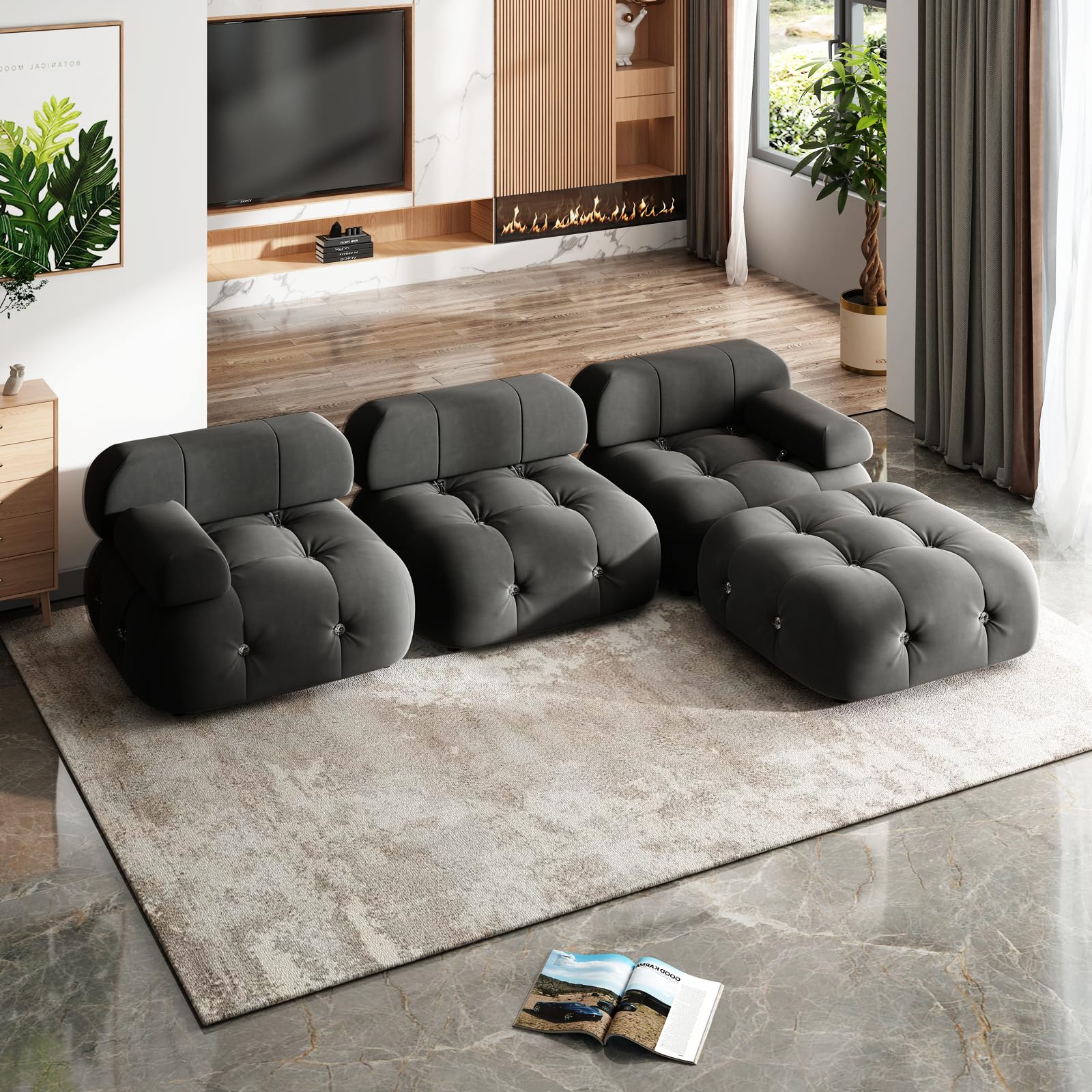 PUREMIND Bubble Couch 103 Inches,Funky Velvet Bubble Sofa Convertible Modular Sectional Couch, Modern L Shaped 3 Seater Bubble Sofa,DIY Cool Cloud Couches for Living Room Bedroom Apartment (Dark Grey)