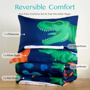 Joiedomi Kid Twin Comforter Set - 5 Piece Dinosaur Bedding Set for Boys/Girls - Super Soft Microfiber Bed in a Bag with Comforter, Sheets, Pillowcase & Sham