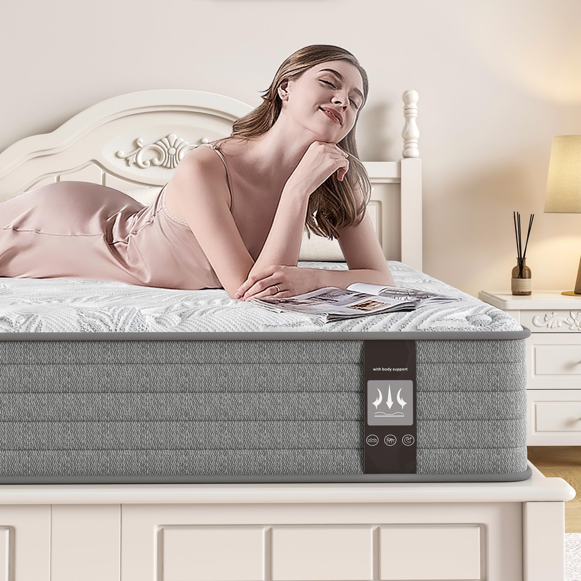 JYYA88BB Mattress Queen Size 12 Inch, Colchones Queen, Queen Mattress 12+ inch, Queen Mattress Memory Foam in a Box with Independent Spring/Medium Firm Mattress/Pressure Relief/CertiPUR-US Certified