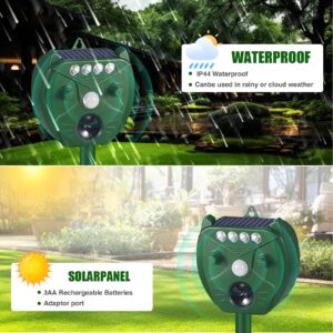 Ultrasonic Animal Repellent Outdoor Cat Repellent Deer Repellent Devices with PIR Sensor & 4 Red/White Strobe Light Solar Animal Repeller Squirrel Repellent Raccoon Rabbit Bird Repellent Deterrent