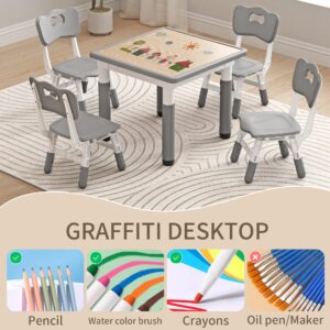 JONUTATO Kids Table and Chairs, Height Adjustable Childrens Table and Chair Set, Kids Tables for Age 2-8, Graffiti Desktop, Table for Kids with 2 Seats, Small Kids Table, Max 300lbs