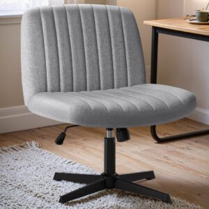 yeshomy cross legged armless wide adjustable swivel padded linen fabric home office desk chair no wheels, set of 1, light grey