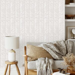 MelunMer Modern Peel and Stick Wallpaper Boho Contact Paper for Cabinets Stripe Wallpaper Line Self-Adhesive Wallpaper Removable Wallpaper for Bathroom Bedroom Shelf Liner Beige Waterproof 78.7"ｘ17.3"