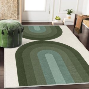 lahome washable green rugs for living room -5x7 area rugs ultra-thin woven boho rugs modern rainbow rugs for bedroom, cotton reversible low pile carpet for playroom dining room (5'x 7', green)