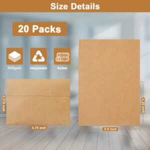 Silunkia Brown Blank Cards and Envelopes 4.25 x 5.5 Heavyweight Folded Cardstock and Printable A2 Envelopes Self Seal 20 Packs for Graduation Invitations, Wedding, Greeting Cards, Thanksgiving Cards