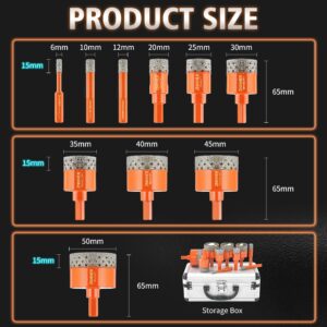 Diamond Hole Saw Kit for Tile, Ceramic, Granite, Marble and More Drilling - ZNXIMER 10pcs Tile Hole Saw Kit (6/10/12/20/25/30/35/40/45/50MM)