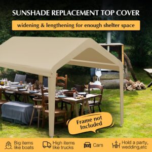 GOTRUTH 10x20 Canopy Replacement Cover, Carport Replacement Canopy Top Cover for 10' x 20' Frame, 800D Heavy Duty Waterproof & UV Protected Car Canopy with Ball Bungees (Frame is not Included) (Beige)