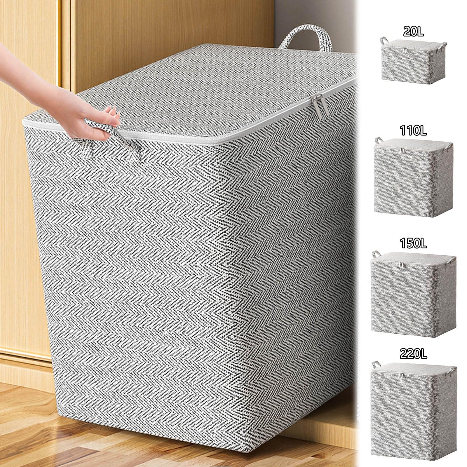 Extra Large Blanket Storage Containers, 220L Breathable Clothes Bedding Pillow Sheet Storage Bags with Zipper,Non-woven Moving Quilt Large Capacity Storage Bins (220L)