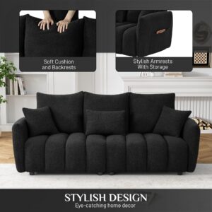 Wrofly Teddy Cloud Sofa Couch, Modern Deep Seat Boucle Sofa, 80.2" Comfy Upholstered Sherpa 3 Seater Couch with 3 Pillows, Oversized Loveseat for Living Room Apartment Office, Black