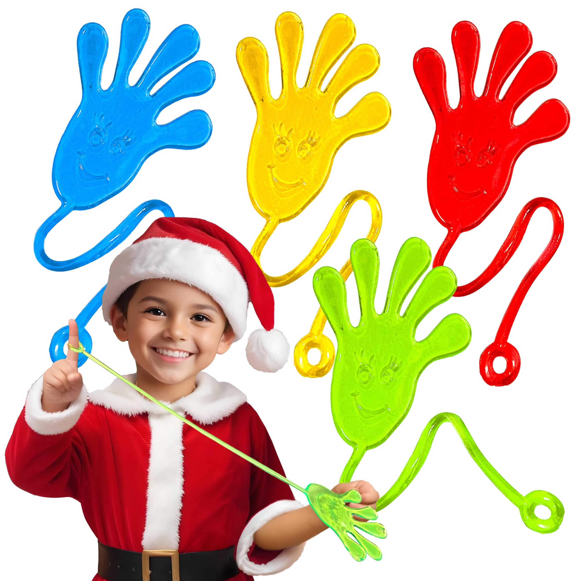 Christmas 40Pcs Large Sticky Hands Party Favors Pack, 9 inches in Total Length, Party Favors, Gifts For Birthday, Goodie Bag Classroom Prizes Christmas Stocking Stuffer, 4 colors (Sticky Hands)