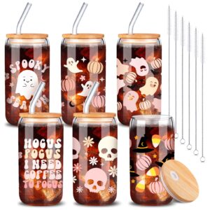 rimcereal 6 pcs ghost halloween cup bulk 16 oz pastel halloween ghost decorations mug cute halloween gifts spooky iced coffee can tumbler with straw and bamboo lid halloween stuff for women men