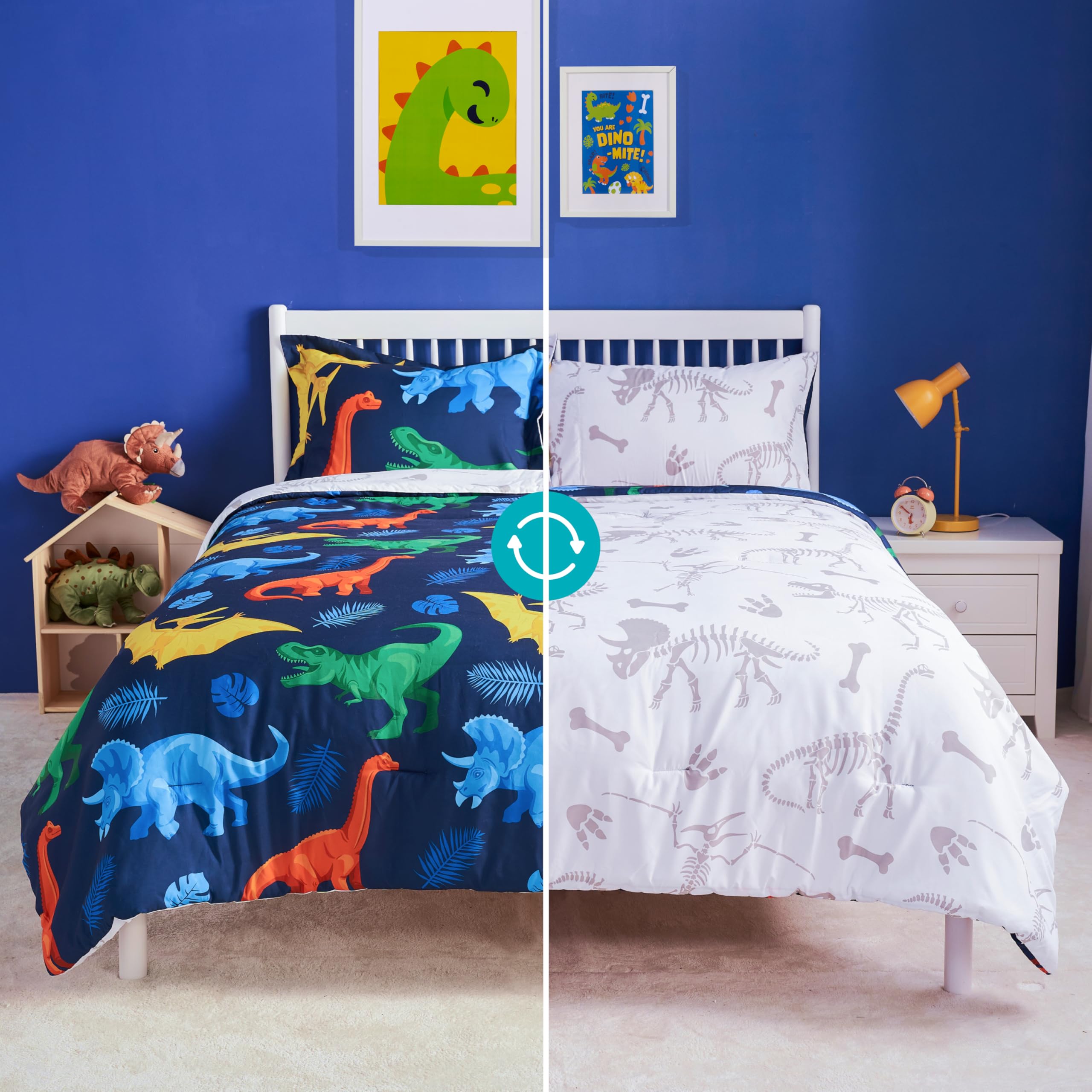 Joiedomi Kid Twin Comforter Set - 5 Piece Dinosaur Bedding Set for Boys/Girls - Super Soft Microfiber Bed in a Bag with Comforter, Sheets, Pillowcase & Sham