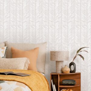 MelunMer Modern Peel and Stick Wallpaper Boho Contact Paper for Cabinets Stripe Wallpaper Line Self-Adhesive Wallpaper Removable Wallpaper for Bathroom Bedroom Shelf Liner Beige Waterproof 78.7"ｘ17.3"