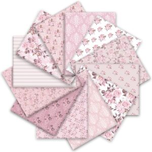 jarthenaamcs 12pcs floral cotton fabric bundles pink rose fat quarters retro flower quilting patchwork for spring diy craft home party decor, 18 x 22 inch