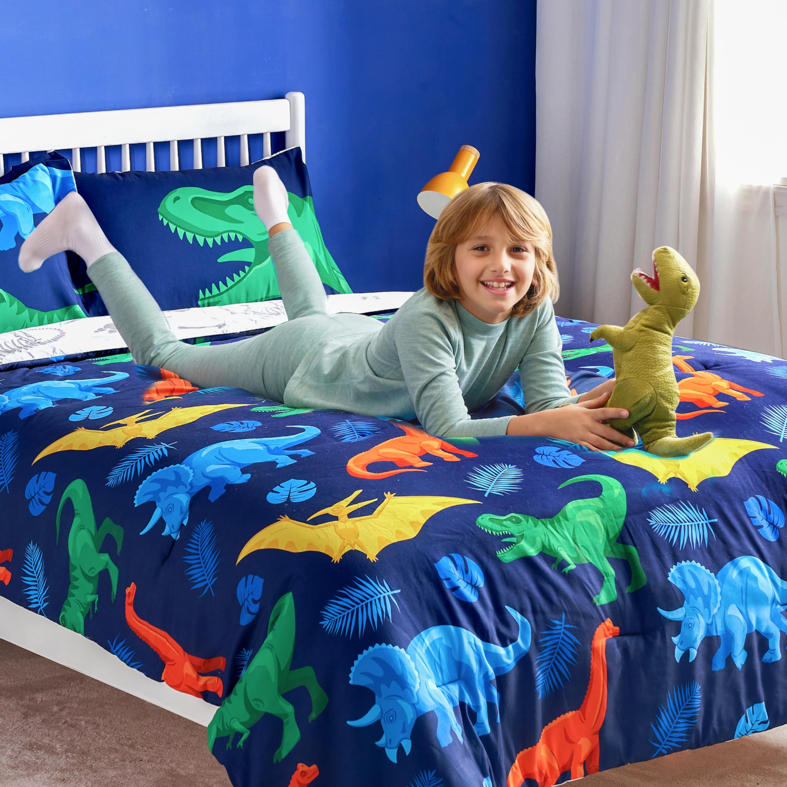 Joiedomi Kid Twin Comforter Set - 5 Piece Dinosaur Bedding Set for Boys/Girls - Super Soft Microfiber Bed in a Bag with Comforter, Sheets, Pillowcase & Sham