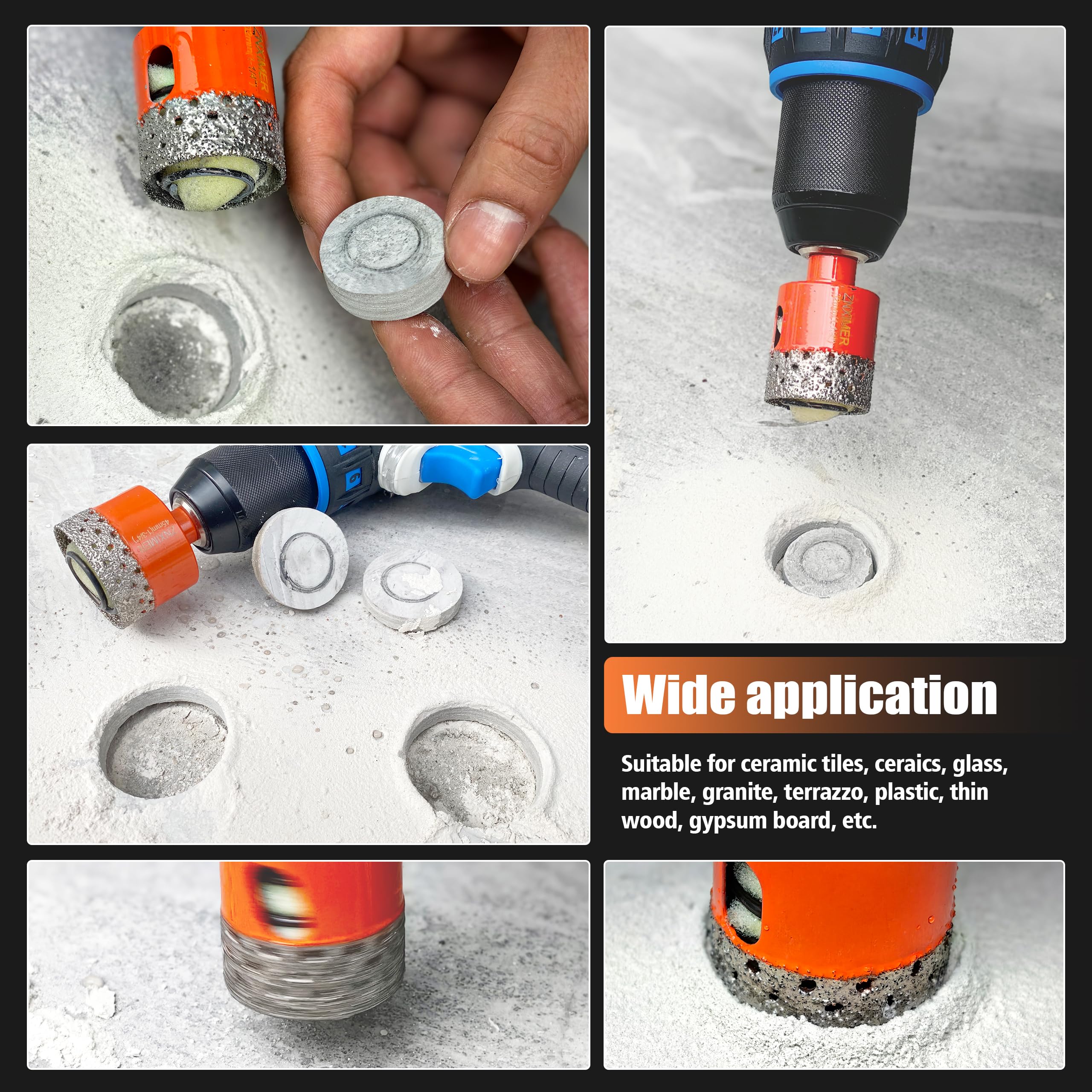 Diamond Hole Saw Kit for Tile, Ceramic, Granite, Marble and More Drilling - ZNXIMER 10pcs Tile Hole Saw Kit (6/10/12/20/25/30/35/40/45/50MM)