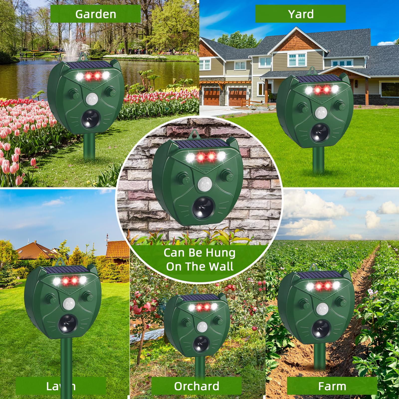 Ultrasonic Animal Repellent Outdoor Cat Repellent Deer Repellent Devices with PIR Sensor & 4 Red/White Strobe Light Solar Animal Repeller Squirrel Repellent Raccoon Rabbit Bird Repellent Deterrent