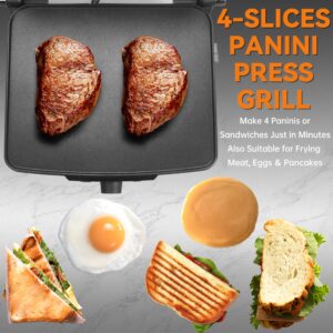 Baker's Friend Panini Press Electric Griddle, Panini Grill Press Sandwich Maker Press, Grilled Cheese Maker, Sandwichera Electrical, Browning Control, Non Stick Surfaces, 4-Slices, Stainless Steel