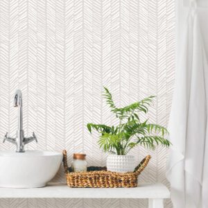 MelunMer Modern Peel and Stick Wallpaper Boho Contact Paper for Cabinets Stripe Wallpaper Line Self-Adhesive Wallpaper Removable Wallpaper for Bathroom Bedroom Shelf Liner Beige Waterproof 78.7"ｘ17.3"