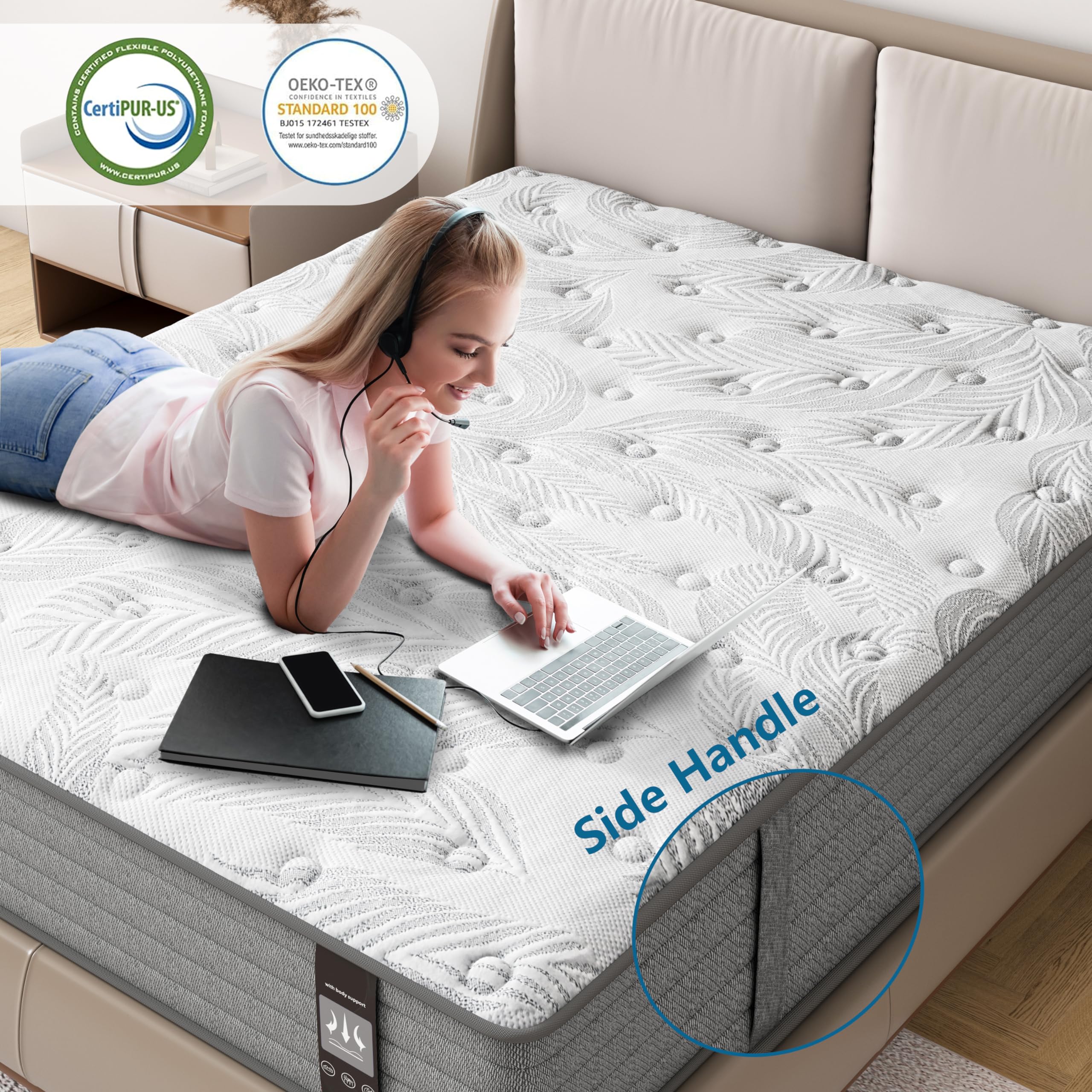 JYYA88BB Mattress Queen Size 12 Inch, Colchones Queen, Queen Mattress 12+ inch, Queen Mattress Memory Foam in a Box with Independent Spring/Medium Firm Mattress/Pressure Relief/CertiPUR-US Certified