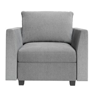 IDEALHOUSE Modular Sectional Accent Chair with Storage Seat, Linen Fabric Modern Sofa Chair with Strong Wood Frame, Upholstered Armchair with Reading Chair for Living Room Small Spaces, Grey