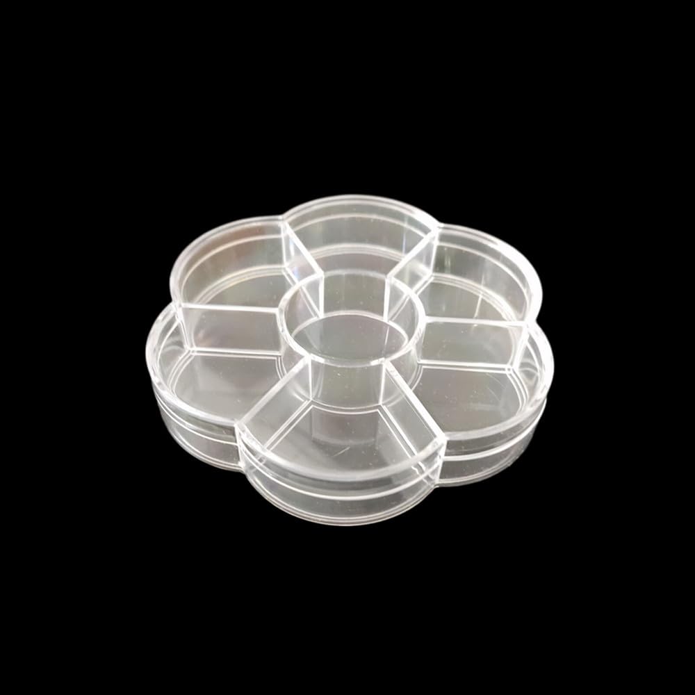 Plastic Clear Round Jewelry Box 7 Grids Travel Plum Flower Shaped Jewelry Bead Organizer Box Storage Container Case for Crafts Screws Small Parts (3 Pack)