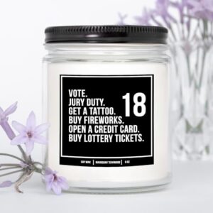 YouNique Designs 18th Birthday Candle 9oz Candle Gifts for 18 Year Old Girl, Boy, Daughter, Son, Male, Him, 18th Birthday Candles Gifts for Turning 18, 18th Birthday Present (Mahogany Teakwood)